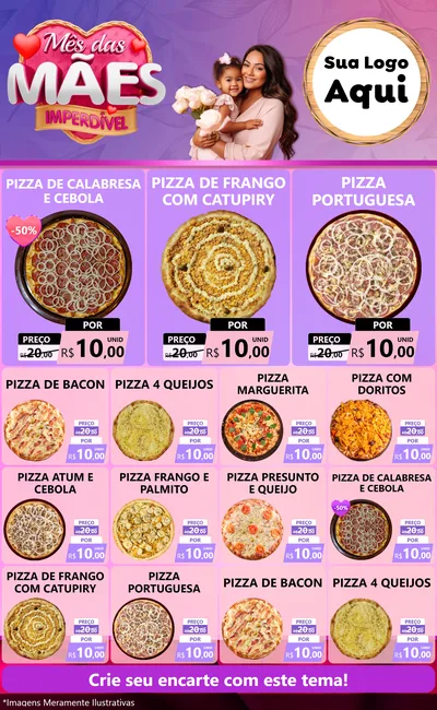Modelo de Encarte para Encarte Grande com o tema Mês das Mães Imperdível para Pizzaria