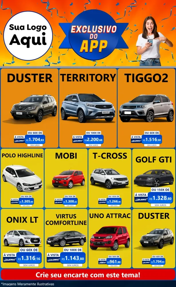 Modelo de Encarte para Encarte Grande com o tema Exclusivo do Aplicativo para Concessionaria de Carros