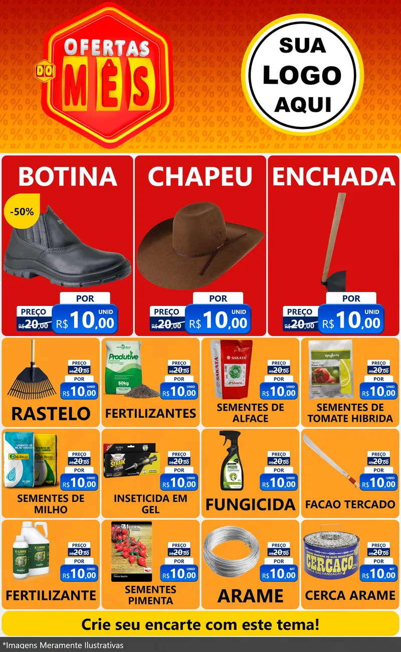 Modelo de Encarte para Encarte Grande com o tema Ofertas do Mês para Agropecuária