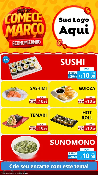 Modelo de TV para TV Vertical com o tema Comece Março Economizando para Comida japonesa