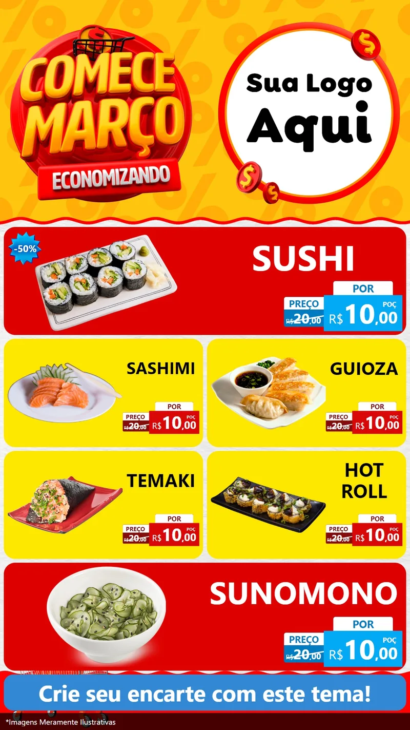 Modelo de TV para TV Vertical com o tema Comece Março Economizando para Comida japonesa