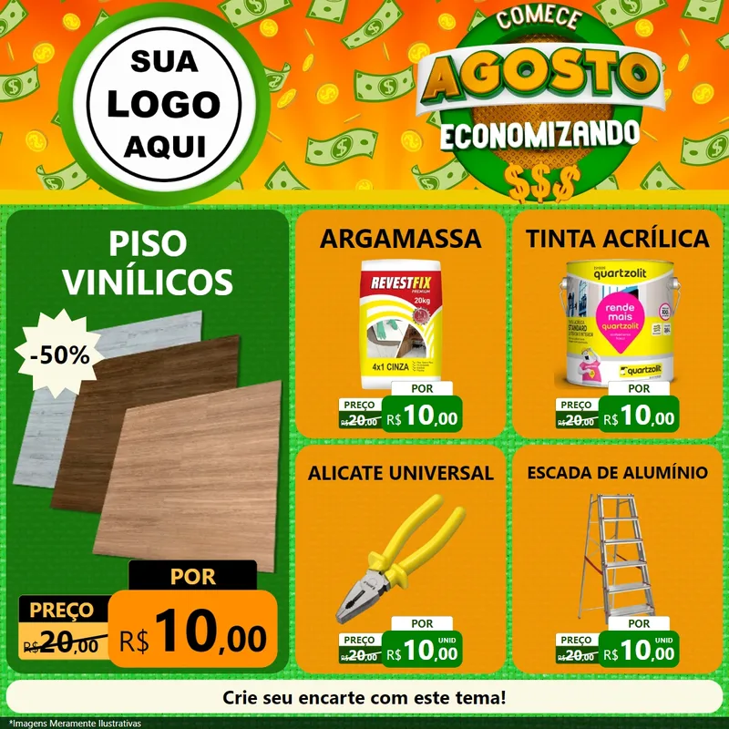 Modelo de Rede Social para Feed Facebook com o tema Comece Agosto Economizando para Material para Construção