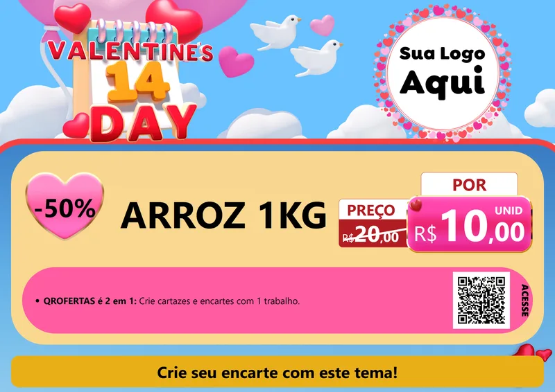 Modelo de Cartaz para Cartaz A4 Horizontal com o tema Valentine's Day para Supermercado