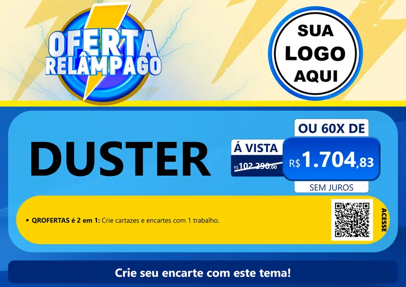 Modelo de Cartaz para Cartaz A4 Horizontal com o tema Oferta Relâmpago para Concessionaria de Carros