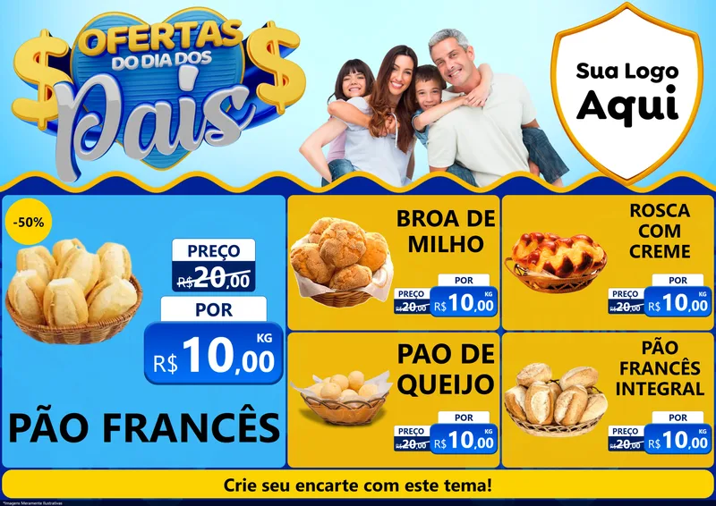 Modelo de Encarte para Encarte A4 Horizontal com o tema Ofertas do Dia dos Pais para Padaria