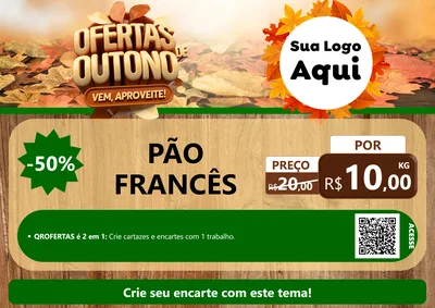 Modelo de Cartaz para Cartaz A4 Horizontal com o tema Ofertas de Outono - Vem, Aproveite! para Padaria