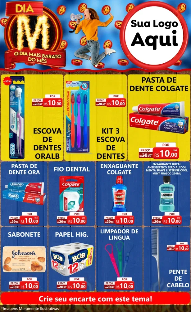 Modelo de Encarte para Encarte Grande com o tema Dia M - O Dia Mais Barato Do Mês para Higiene Pessoal