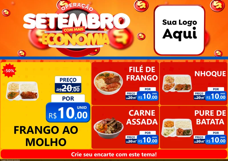 Modelo de Encarte para Encarte A4 Horizontal com o tema Operação Setembro Com Muita Economia para Restaurante