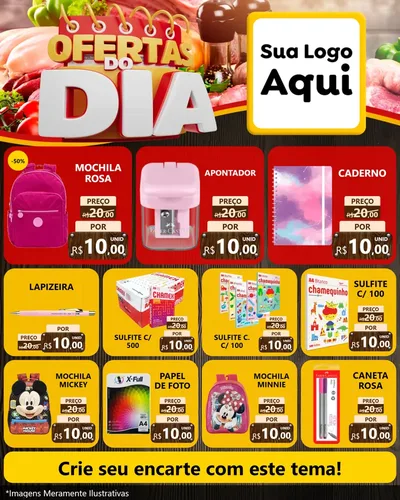 Modelo de Rede Social para Feed Instagram com o tema Ofertas do Dia para Papelaria