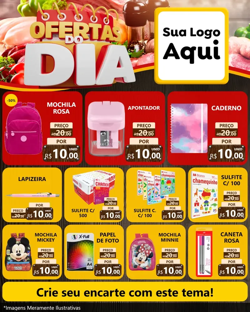 Modelo de Rede Social para Feed Instagram com o tema Ofertas do Dia para Papelaria