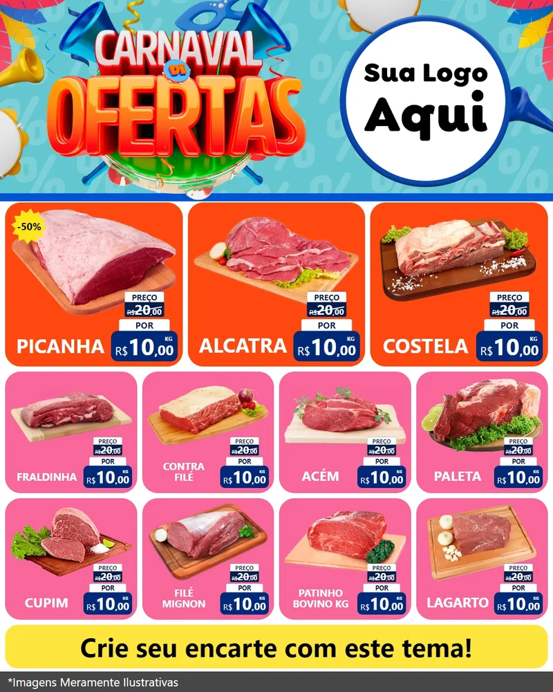 Modelo de Rede Social para Feed Instagram com o tema Carnaval de Ofertas para Açougue