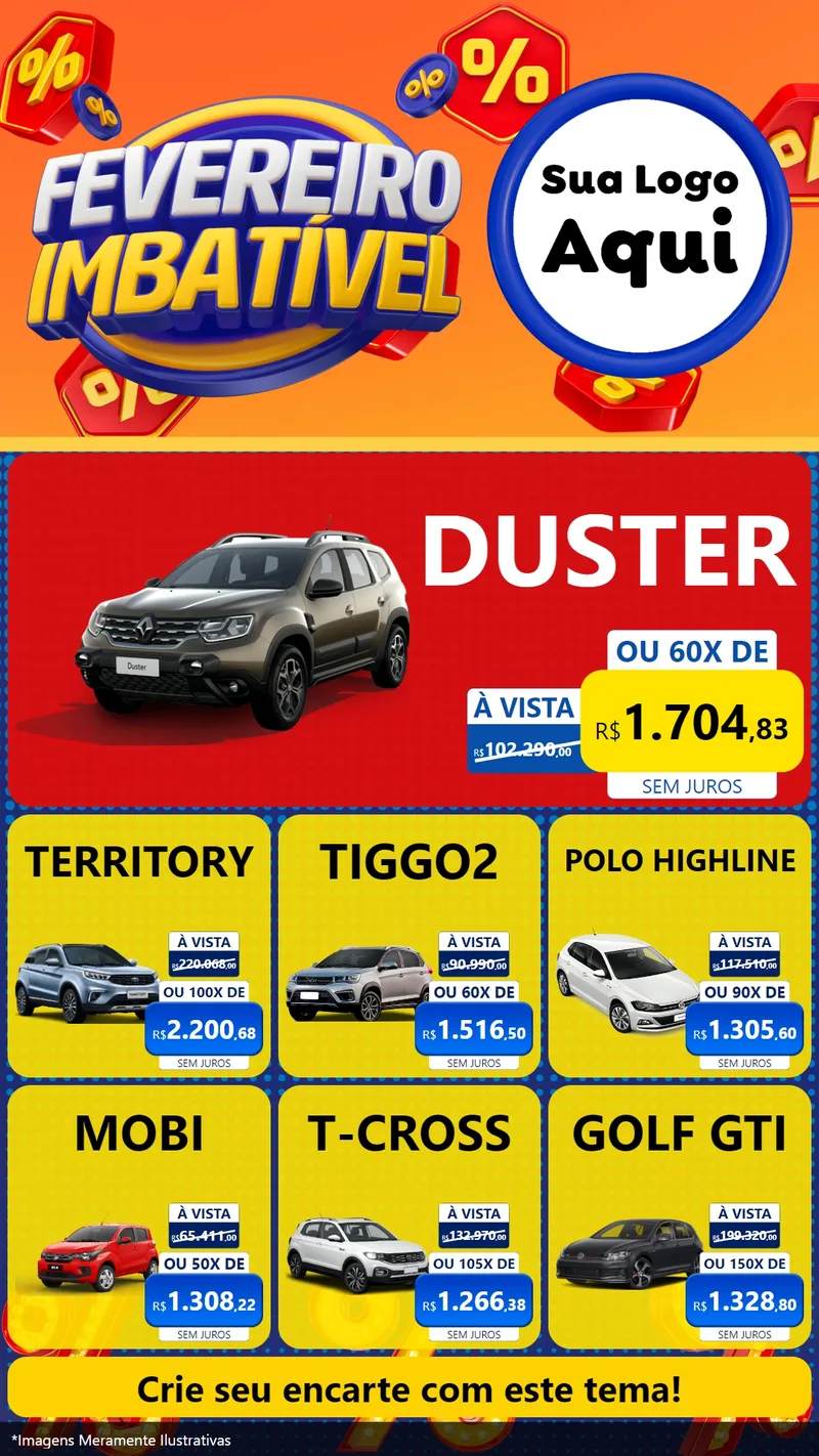 Modelo de Rede Social para Stories com o tema Fevereiro Imbatível para Concessionaria de Carros