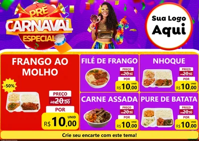 Modelo de Encarte para Encarte A4 Horizontal com o tema Pré-Carnaval Especial para Restaurante