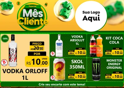 Modelo de Encarte para Encarte A4 Horizontal com o tema Especial Mês do Cliente para Distribuidora de bebidas