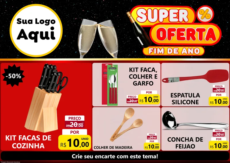 Modelo de Encarte para Encarte A4 Horizontal com o tema Super Oferta Fim de Ano para Utilidades Domésticas