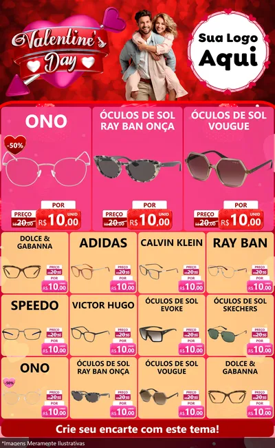 Modelo de Encarte para Encarte Grande com o tema Valentine's Day para Óticas