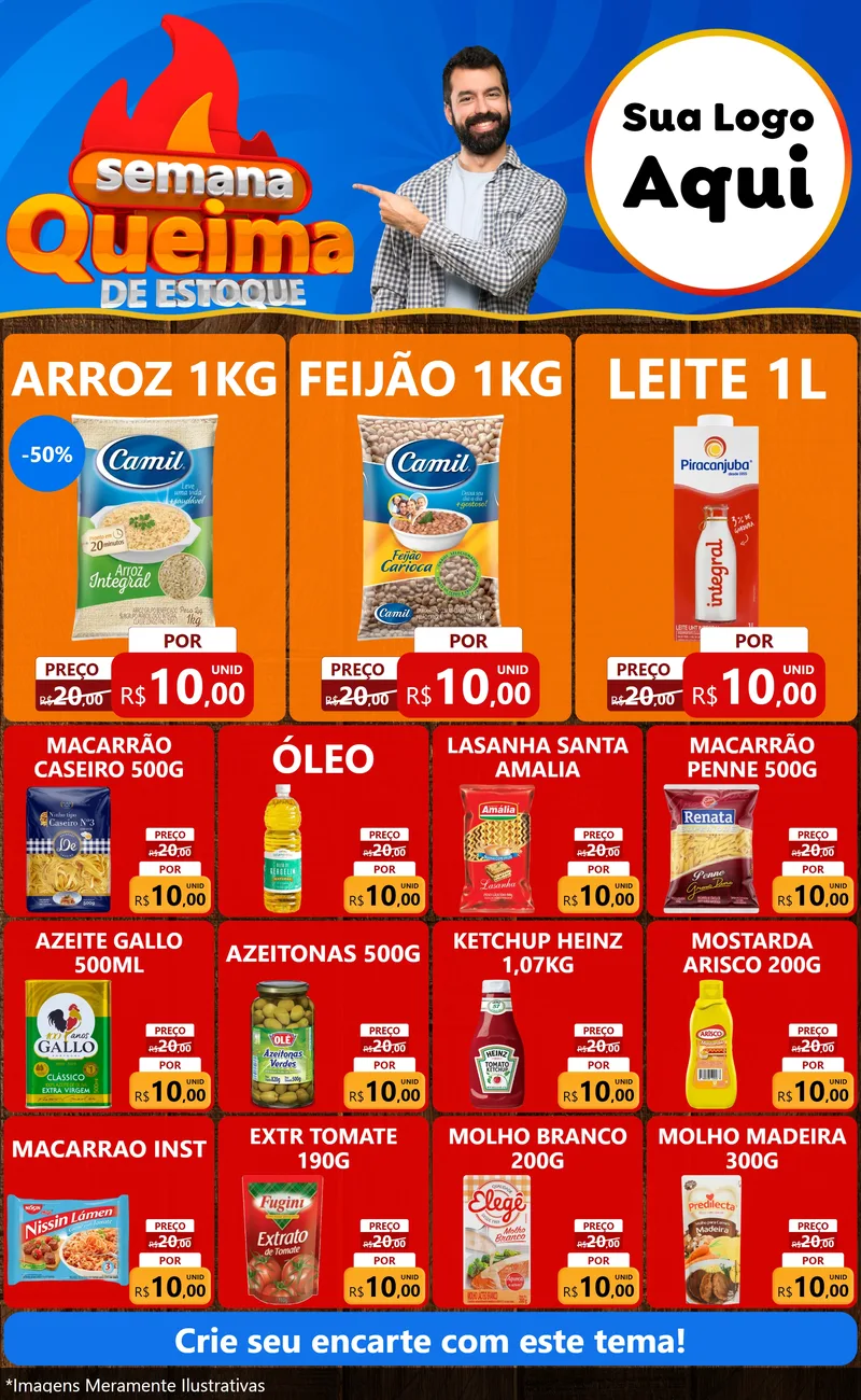 Modelo de Encarte para Encarte Grande com o tema Semana Queima de Estoque para Supermercado