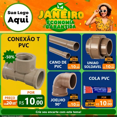Modelo de Rede Social para Feed Facebook com o tema Janeiro - Economia Garantida para Tubos e conexões