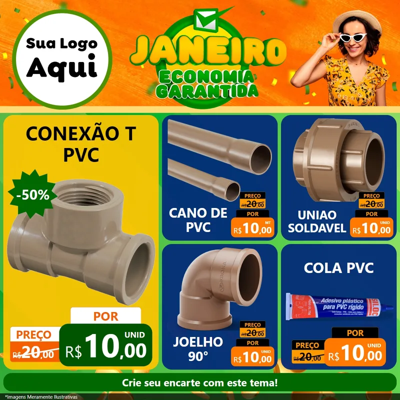 Modelo de Rede Social para Feed Facebook com o tema Janeiro - Economia Garantida para Tubos e conexões