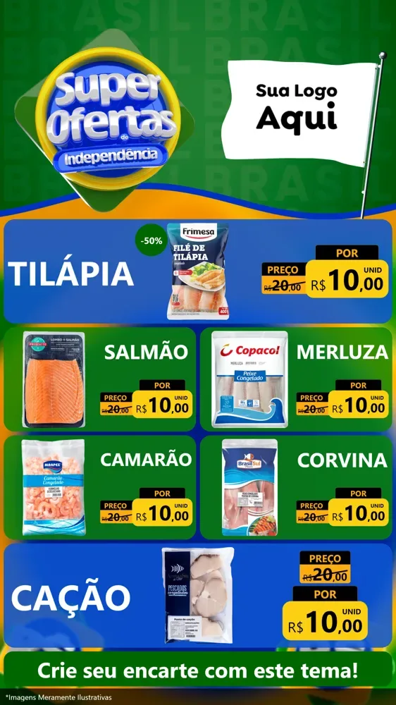 Modelo de TV para TV Vertical com o tema Super Ofertas de Independência para Peixaria