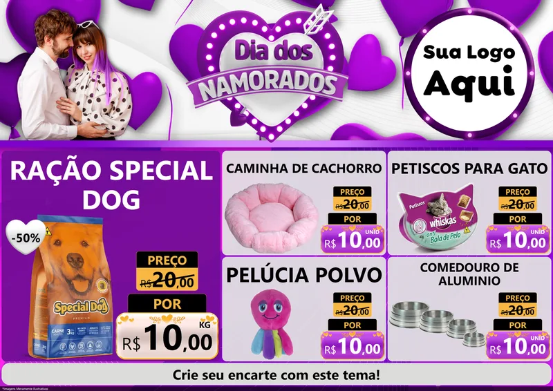 Modelo de Encarte para Encarte A4 Horizontal com o tema Dia dos Namorados para Pet Shop