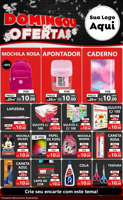 Modelo de Encarte para Encarte Grande com o tema Domingou de Ofertas para Papelaria