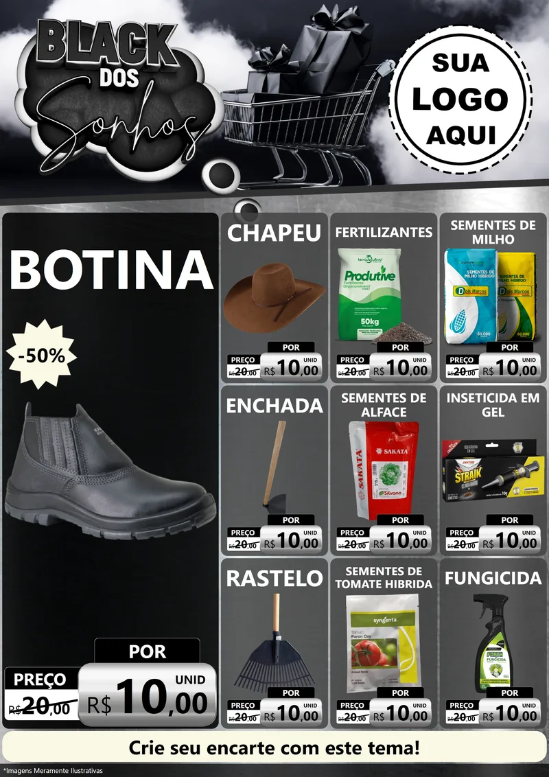 Modelo de Encarte para Encarte A4 Vertical com o tema Black dos Sonhos para Agropecuária