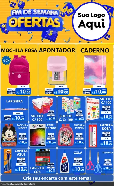 Modelo de Encarte para Encarte Grande com o tema Fim de Semana de Ofertas para Papelaria