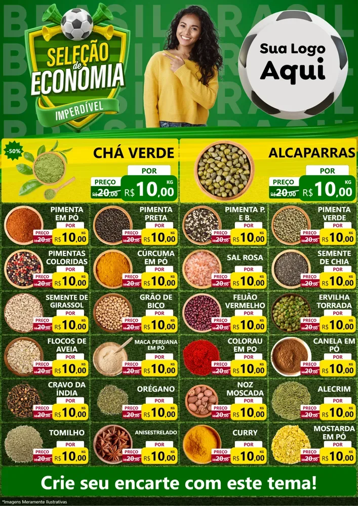Modelo de Encarte para Encarte A4 Vertical com o tema Seleção de Economia - Copa para Produtos Naturais
