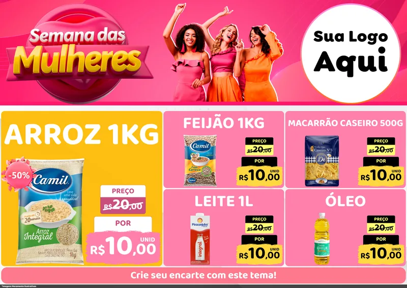 Modelo de Encarte para Encarte A4 Horizontal com o tema Semana das Mulheres para Supermercado
