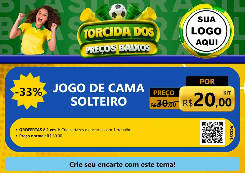 Modelo de Cartaz para Cartaz A4 Horizontal com o tema Torcida dos Preços Baixos para Cama, Mesa e Banho