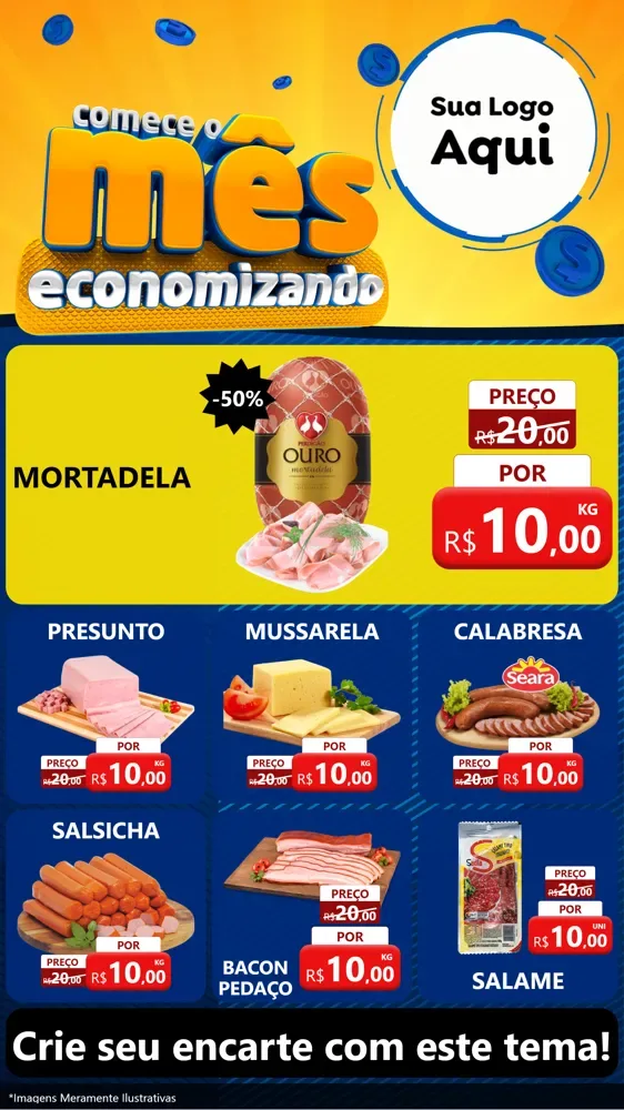 Modelo de Rede Social para Stories com o tema Comece O Mês Economizando para Frios e Laticínios