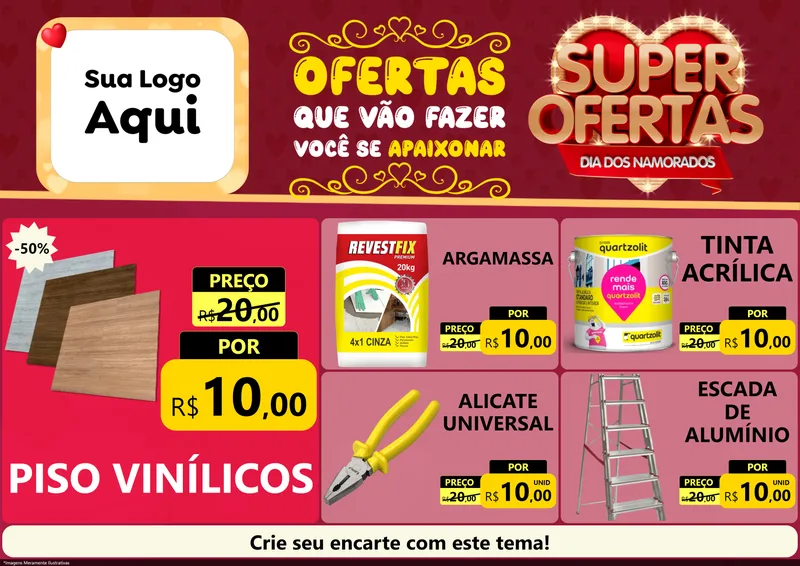 Modelo de Encarte para Encarte A4 Horizontal com o tema Dia dos Namorados para Material para Construção