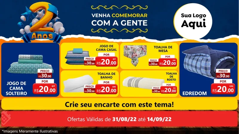 Modelo de TV para TV Horizontal com o tema Aniversário de 2 anos para Cama, Mesa e Banho
