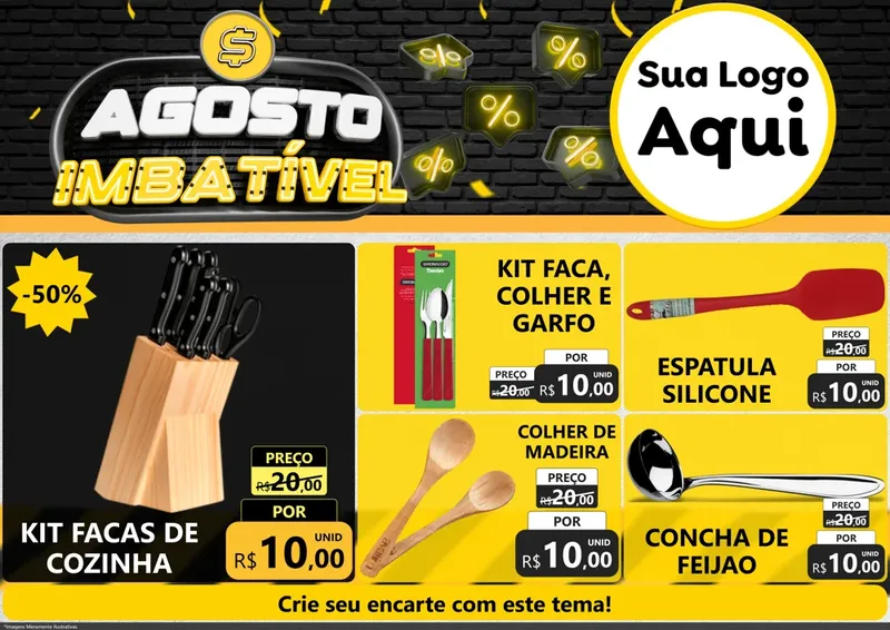 Modelo de Encarte para Encarte A4 Horizontal com o tema Agosto Imbatível para Utilidades Domésticas