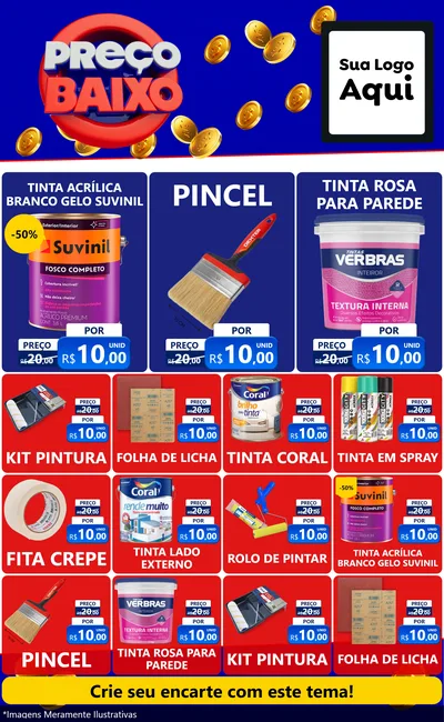 Modelo de Encarte para Encarte Grande com o tema Preço Baixo para Tintas e Ferramentas
