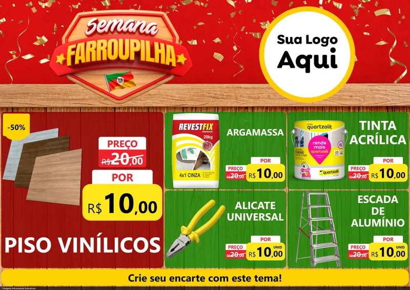 Modelo de Encarte para Encarte A4 Horizontal com o tema Semana Farroupilha para Material para Construção