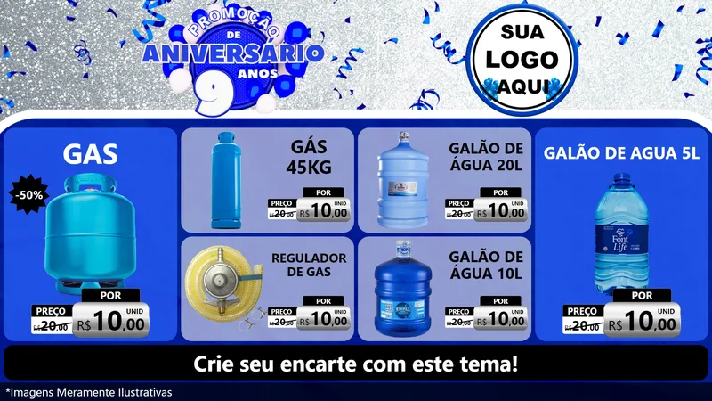 Modelo de TV para TV Horizontal com o tema Promoção de Aniversário - 9 Anos para Água e gás