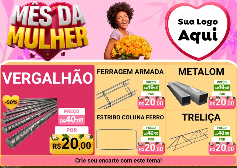 Modelo de Encarte para Encarte A4 Horizontal com o tema Mês da Mulher para Ferragens
