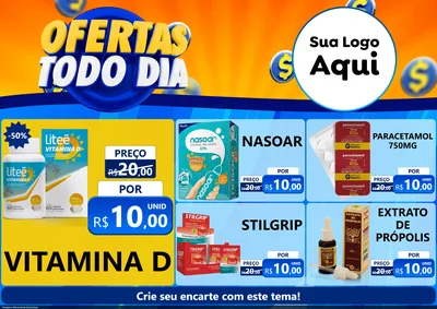 Modelo de Encarte para Encarte A4 Horizontal com o tema Ofertas Todo Dia para Farmácia