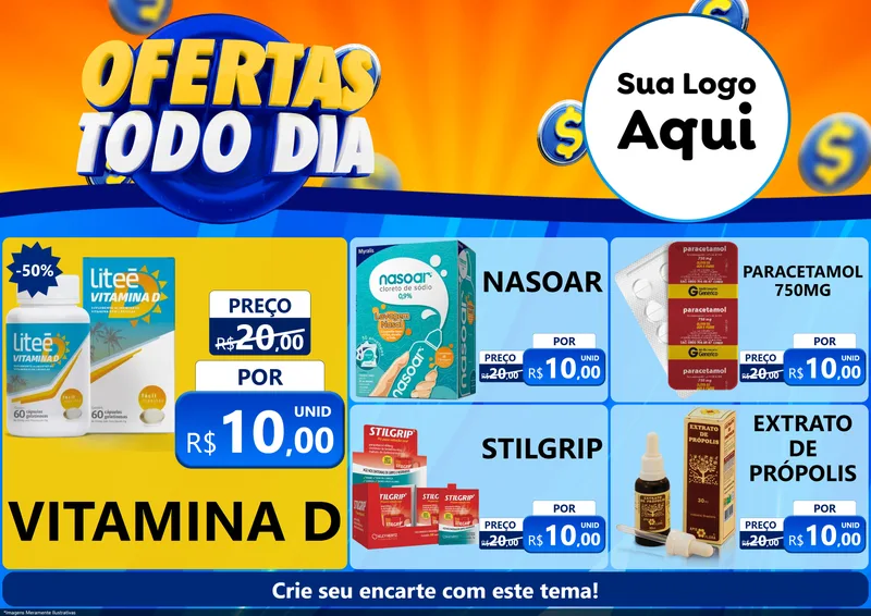 Modelo de Encarte para Encarte A4 Horizontal com o tema Ofertas Todo Dia para Farmácia