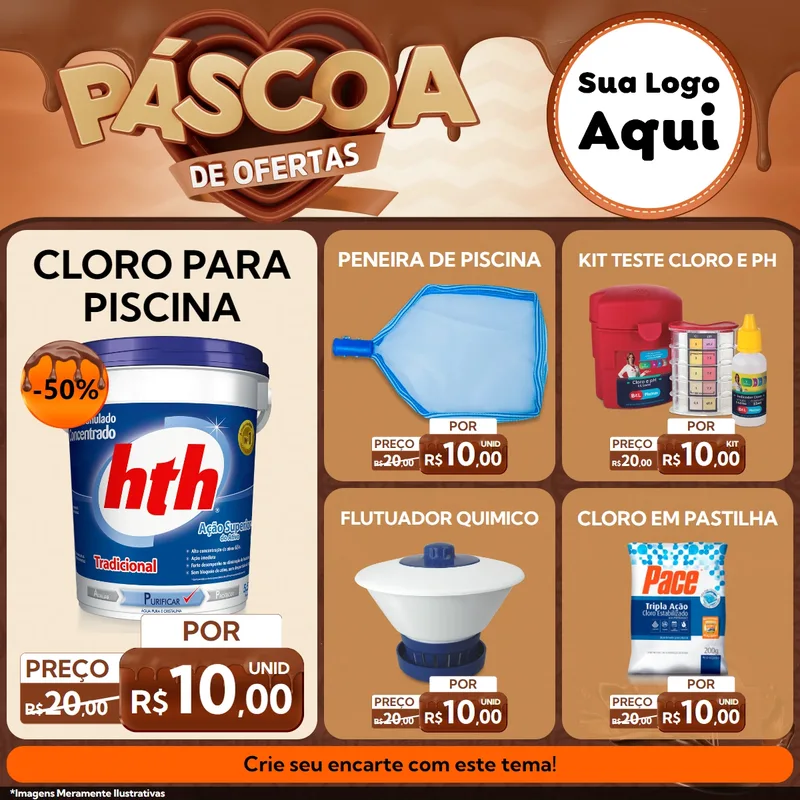 Modelo de Rede Social para Feed Facebook com o tema Páscoa de Ofertas para Produtos para Piscina