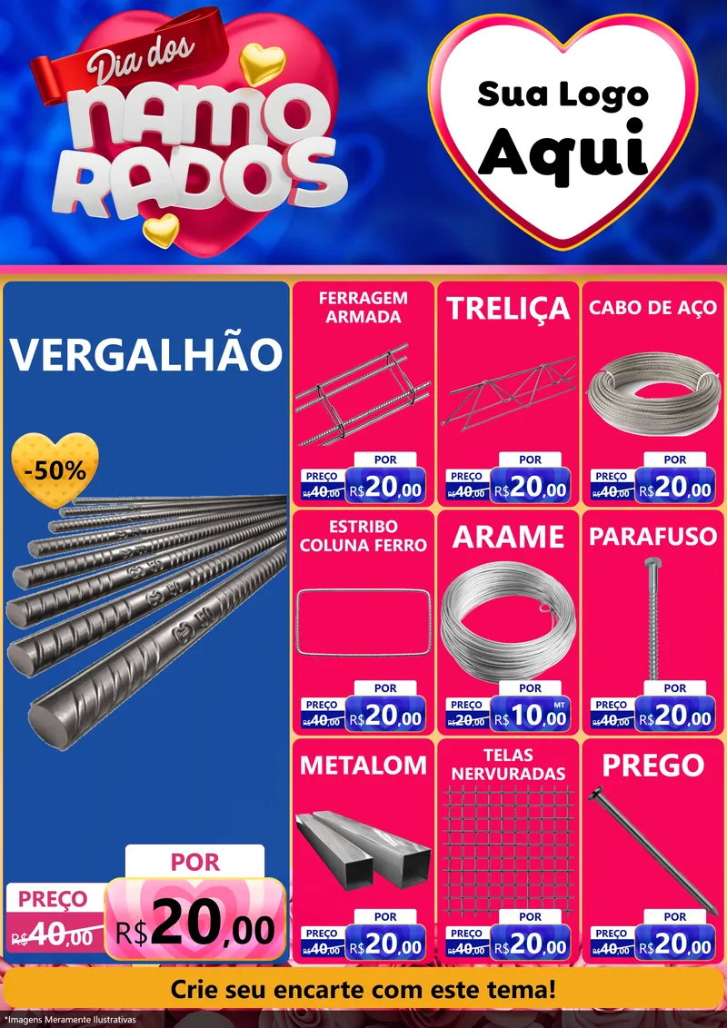 Modelo de Encarte para Encarte A4 Vertical com o tema Dia dos namorados para Ferragens