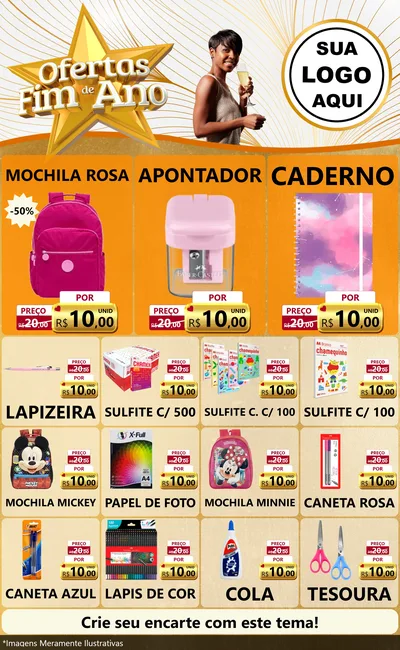 Modelo de Encarte para Encarte Grande com o tema Ofertas Fim de Ano para Papelaria
