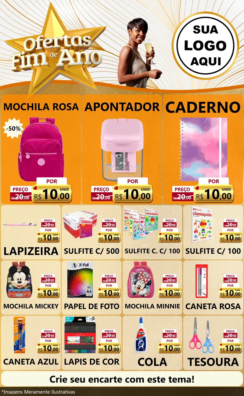 Modelo de Encarte para Encarte Grande com o tema Ofertas Fim de Ano para Papelaria