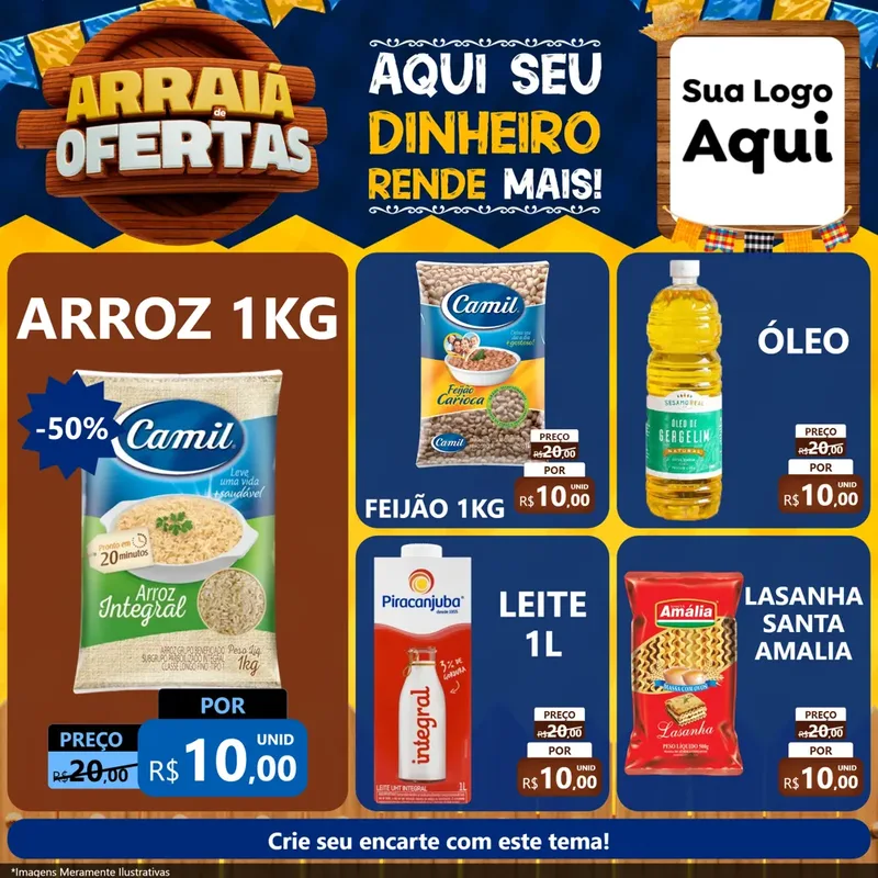 Modelo de Rede Social para Feed Facebook com o tema Arraiá de Ofertas - Junina para Supermercado