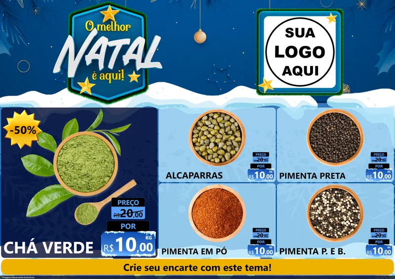Modelo de Encarte para Encarte A4 Horizontal com o tema O Melhor Natal É Aqui! para Produtos Naturais