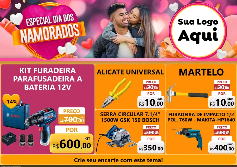 Modelo de Encarte para Encarte A4 Horizontal com o tema Especial Dia dos Namorados para Maquinas e Ferramentas