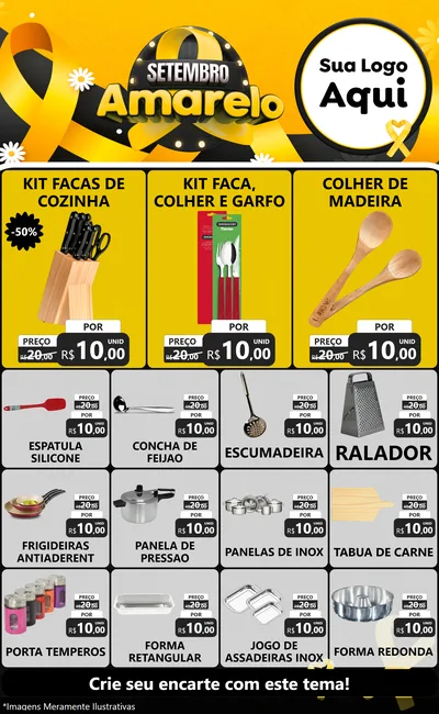 Modelo de Encarte para Encarte Grande com o tema Setembro Amarelo para Utilidades Domésticas