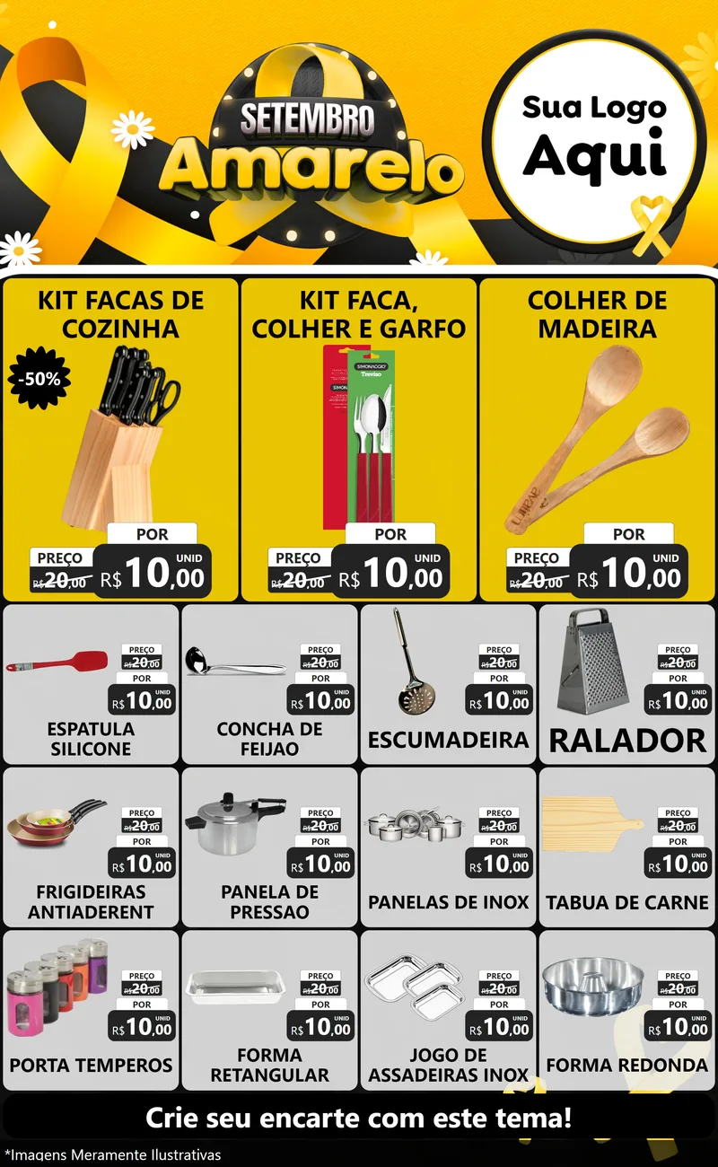 Modelo de Encarte para Encarte Grande com o tema Setembro Amarelo para Utilidades Domésticas